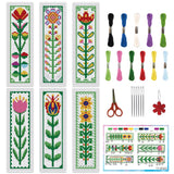INFUNLY 6pcs DIY Flower Cross Stitch Bookmark Kits for Beginners 2.4x7.9 Colourful Flowers Stamped Embroidery Bookmark Kits
