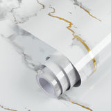 practicalWs Glossy Marble Wallpaper Peel and Stick White/Gold Granite Contact Paper Removable Wall Paper for Kitchen Countertop