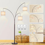 DLLT Modern Floor Lamp for Room: 3-Light Brown Tree Dimmable Floor Lamps with Beige Shades for Living Room - Arc Standing Lamp f