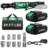 KIMO 20V Cordless Ratchet Wrench 3/8, 89Ft-lbs 400RPM Electric Ratchet Wrench Set with Variable Speed, 2x2.0Ah Battery Ratchet,