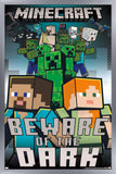 Trends International Minecraft - Beware Of The Dark Wall Poster, 22.4L x 14.7W, Silver Framed Version