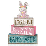 Lineshading 4 Pcs Easter Table Decoration Wooden Rabbit Easter Tiered Tray Decor Rustic Wooden Bunny Block Sign Gifts Cute Bunny