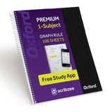 Oxford Spiral Notebook with Free Study App, 1 Subject, Graph Ruled, Ultra Smooth Paper, No Ink BleedThrough, Strong Poly Black