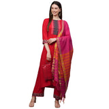 Gosriki Women'S Rayon Solid Straight Kurta Palazzos And Dupatta (My-Hit-New-Red_L-Red_Large),Red,,B09B3DWJMC
