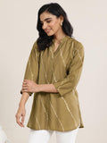Libas Women'S Silk Blend Lehriya Printed Straight Kurti (29665_Olive_M)