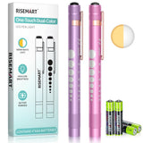 RISEMART 2-Pack Pen Light for Nurses - Medical Penlight with One-Button Switch, White & Warm Light, Pupil Gauge, 5cm Ruler, Port