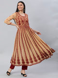 Anni Designer Women'S Georgette Chikankari Embroidered Anarkali Kurti (Kari Beige_Xl_Beige_X-Large),Beige,XL,Georgette,Anarkali,