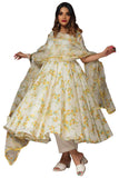 Gosriki Women'S Organza Floral Printed Anarkali Kurta With Pant & Dupatta (Ratnagiri-Multi-Gs_M_White_Medium),White,,B0BXLV1ZZD