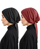 Mehar WomenS Hair Tail Cap Poly Cotton Headwrap Hijab Set Of TCap 2 Pcs (Maroon Black)
