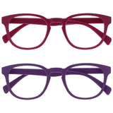 OPULIZE POP Reading Glasses for Women Men,Scratch Resistant Round Matt Frame with Spring Hinges, Pink, Purple +1.00 (Pack of 2)
