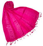 Women And Girls Fancy Viscose Zari Striped Scarf, Stoles, Hijab, Dupatta (Size 28 X 72 Inches, Rani)