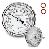 Dial Thermometer, Stainless Steel Thermometer for Home Brewing, 1/2 NPT Kettle Thermometer with Lock Nut & O-Ring(3 Face)