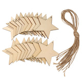 Tatuo 60 Set Natural Wooden Stars Cutouts Ornaments to Paint 3.15'' Unfinished Wood Star Embellishments for Craft with Twine for
