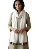 Drape Essence WomenS OffWhite Pure Mul Cotton Dupatta With Colorful End Tassels | Soft Lightweight Cotton Stole/Scarf For Ethn