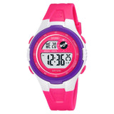 Skmei Kid'S Digital Sports Watch, Digital Dial Abs White Case Watch For Boys & Girls, Tpu Rose Red Color Band, 50M Water Resista