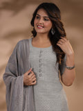 Anni Designer Women'S Rayon Blend Printed Straight Kurta With Pant & Dupatta (Nukad Grey-Nw_Xl_Grey_X-Large),Grey,XL,,,