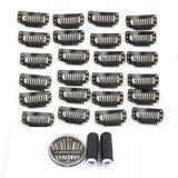 JFFX 50 Pieces Hair Extensions Clips Stainless Steel Snap Clip for Wigs 9-teeth 32mm, 2pcs Weaving Thread, 30pcs Sewing Needles