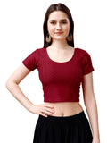 Pujia Mills Women's Readymade Dobby Cotton Lycra Stretchable Round Neck Short Sleeve Blouse Fancy Maroon Color Lycra Stretchable
