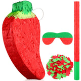 Meooeck Red Chili Pepper Piñata with Piñata Stick and Blindfold, Fiesta Piñata Funny Piñata for Hot Pepper Festival Chili Themed Birthday Party Supplies Decoration, 13.39 x 6.3 x 3 Inch