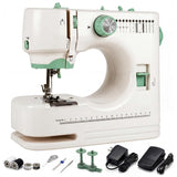 Portable Sewing Machine with Twin Needles & Double Thread, 16 Built-In Stitches, Reverse & Buttonhole, Foot Pedal, LED Light, Th