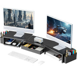 gianotter Dual Monitor Stand Riser, Desk Organizer With Drawer and 2 Pen Holders, Computer Monitor Stand, Shelf for Top of Desk,