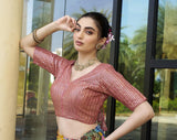 Pujia Mills Women'S Indian Ethnic Wear Designer Silver Sequence With Matching Embroidered Work V Neck Half Sleeve Readymade Padded Saree Blouse Readymade Unique Peach Color Saree Blouse Peach 38