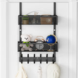 Aimeaihe Over The Door Hooks Organizer, Over The Door Towel Rack with 12 Coat Hooks and 2 Mesh Basket, Bathroom Door Organizer B