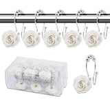 BEAVO Rose Shower Curtain Hooks,12 Pcs Double Glide Shower Curtain Rings Stainless Steel Rustproof Decorative Shower Hook Ring w