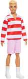 Barbie Fashionistas Ken Doll #241 With Blonde Hair Wearing Red And White Striped Polo Shirt With Pink Shorts, White Crew Socks A