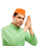 Atabz Orange Gandhi Topi Nehru Cap, White, Cotton, Pack Of 1