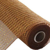 Wide Foil Deco Poly Mesh Ribbon, 10 Inches x 30 Feet (Brown, Laser Gold Foil)