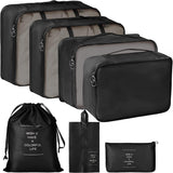 Nareval 7In1 Nylon Travel Organizer Set Luggage Packing Cubes With Laundry Bag, Makeup Organizer & Shoe Pouch (Black)