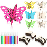 Blosssound 48 Pcs Spring Crafts Set 36 Wood Butterfly for Crafts 3D Butterfly Cutouts with 12 Colored Pens Wooden Unfinished Sli