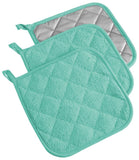 DII Basic Terry Collection Quilted 100% Cotton, Potholder, Aqua, 3 Piece