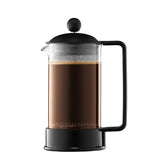 BODUM 1543-01 BRAZIL Brazilian French Press Coffee Maker, 11.8 fl oz (350 ml), Black Stainless Steel Filter, Glass Beaker, Soaki