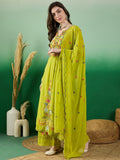 Fashion Basket Georgette Straight Floral Plazzo Kurta Set Green S