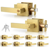 Gaurqiah 10 Pack Wholesale Keyed-Alike Brushed Gold Keyed Entry Door Levers, Square Reversible Door Handles for Interior Door, H