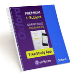 Oxford Spiral Notebook with Free Study App, 1 Subject, Graph Ruled, Ultra Smooth Paper, No Ink BleedThrough, Strong Poly Blue C
