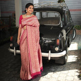 Flosive Womens Kanjivaram Silk Saree With Handloom Weaving Work With Blouse (Pink)
