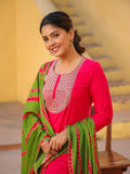 Anni Designer Women'S Rayon Blend Embroidered Straight Kurta With Pant & Dupatta (Dhaya Pink_Xl_Pink_X-Large),Pink,XL,,,