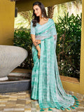 Satrani Womens Pure Chiffon Saree (3398S254N_Turquoise)