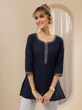 Libas Women'S Cotton Embellished Straight Kurtis (29655_Blue_Xxl)