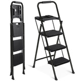 ZENY 3 Step Ladder, Folding Step Stool for Adults, Portable Steel Ladder with Tool Platform, Wide Anti-Slip Pedal, Safety Lockin