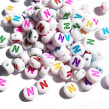 Yiizzxin 200pcs Colorful Acrylic Letter N Beads,4x7mm Round Flat Multicolor Letter N Beads,White Background Mixed Color Alphabet