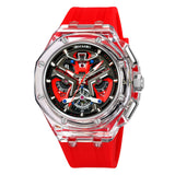 Skmei Stylish Analog Quartz Watch For Men Analog Display Black-Red Dial Pc Men'S Silica Gel Red Color Stylish Band Water-Resista