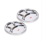 Sumeet Stainless Steel Round 4 in 1 Compartment Lunch/Dinner Plate Set of 2Pcs, 30.3cm Dia, Silver