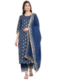 Gosriki Women'S Cotton Blend Kurta With Palazzo & Dupatta (Kpzd-Cot-10001-Dark Blue_L-Go_Dark Blue_Large),Dark Blue,,B09LS5Z9XD