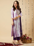 Anni Designer Women'S Rayon Viscose Printed Straight Kurta With Pant & Dupatta (Tiedye Begani-Vks01_Xl_Violet_X-Large),Violet,XL,,,