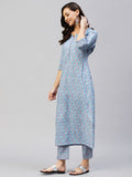 Gosriki Women'S Cotton Blend Straight Printed Kurta With Palazzo (Padwil Blue_M-Go_ Blue_Medium),Blue,,B0B9YLLGKB