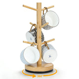 Ciuifoiy 360 Rotated Mug Holder Tree with 6 Hooks, Upgraded Bamboo Mugs Holders for Counter, NonSlip Cup Stand Organizer for Co